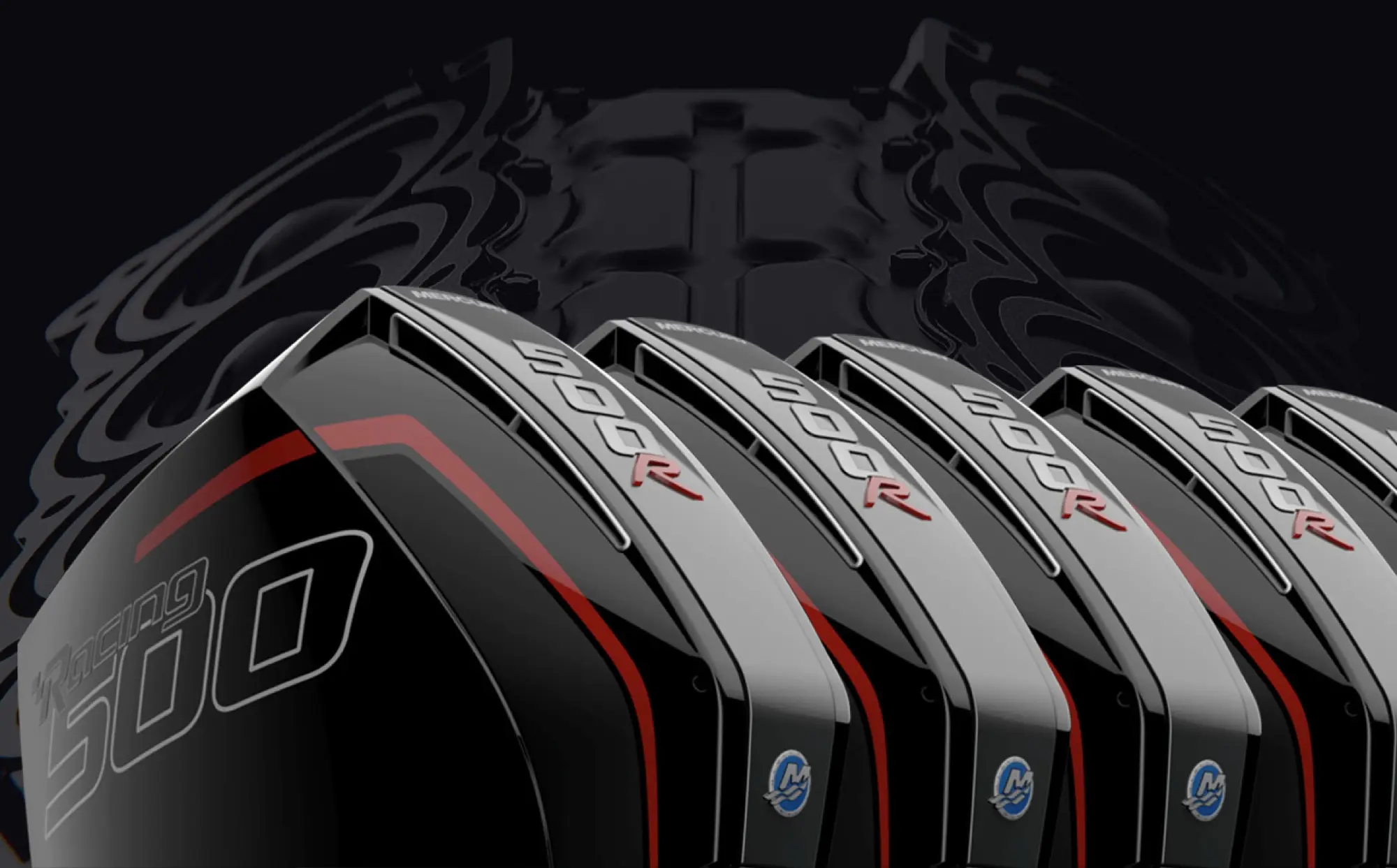 Five Mercury Racing outboards, the 43SCX's quint rig